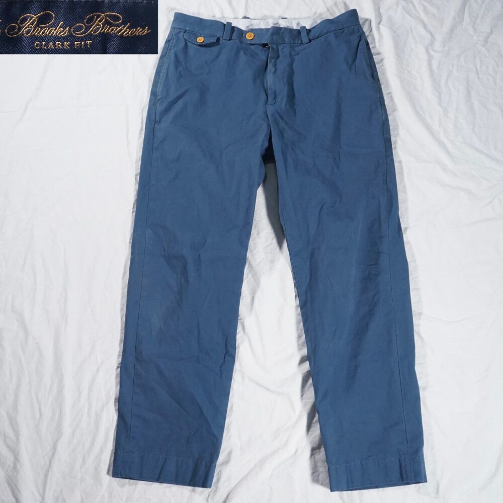 Brooks Brothers Clark Chino Pants Blue 34x30 Yellow Button